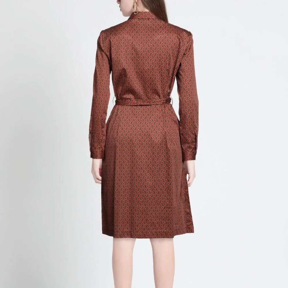 CALIBAN Brown Floral Shirt Dress – Size XL / IT 46 / US 10 – Belted Midi - Picture 2 of 5